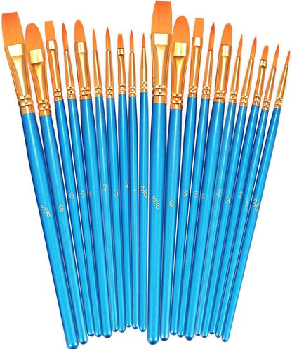 BOSOBO Paint Brushes Set, 2 Pack 20 Pcs Round-Pointed Tip Nylon Hair Artist Acrylic Paint Brushes for Acrylic Painting Oil Watercolor, Face Nail Art, Canvas, Miniature Detailing & Rock Painting, Blue