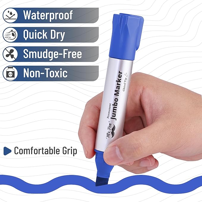 Mr. Pen- Jumbo Permanent Markers, 4 Pack, Blue, Chisel Tip, Large Permanent Markers, Color Permanent Markers Set, Jumbo Markers, Permanent Markers, Huge Poster Markers Jumbo, Thick Markers
