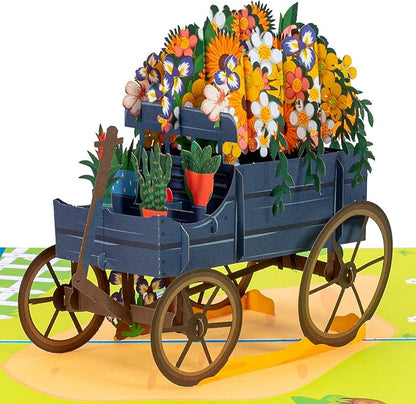 Paper Love 3D Flower Wagon Pop Up Card, Gift for Birthday, Wedding, Anniversary, Mothers Day, Thank You, Get Well, All Occasion or Just Because - 5" x 7" Cover - Includes Envelope and Note Tag
