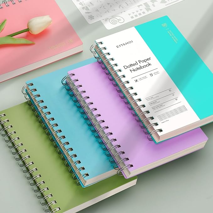 EMSHOI A5 Spiral Notebook Bullet Dotted Journal, Small 5.7" X 8.22", 300 Pages/150 Sheets, 100gsm Dot Grid Paper, Waterproof Hardcover, for Office School Women Men Work Writing Notes-Green