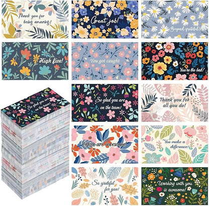 Yeaqee 240 Pcs Employee Appreciation Kudos Cards Funny Blank Back Motivational Card Encouragement Thank You Note Recognition Card for Teacher College Affirmation Gift(Floral)
