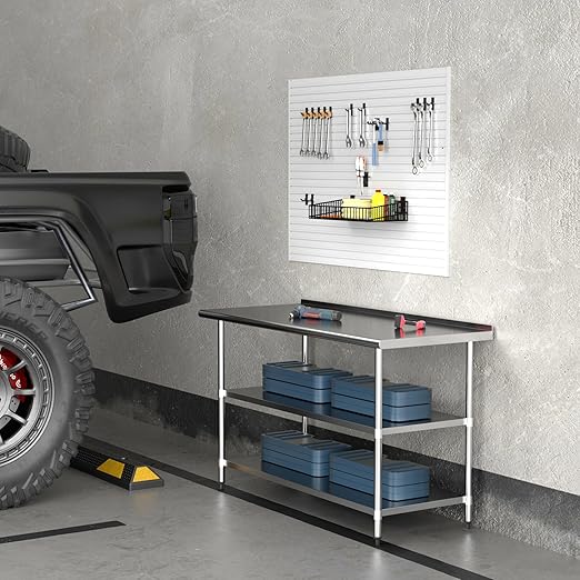 Stainless Steel Table 24 x 60 Inches Metal Work Table with 2 Adjustable Undershelves & Backsplash for Commercial Kitchen, Outdoor, Restaurant, Hotel & Garage