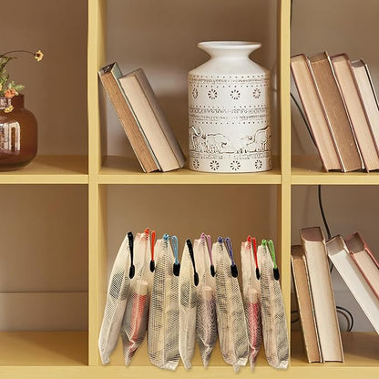 24 Pcs Mesh Zipper Pouch Bags, A4 Zipper Bags for Organizing Storage, Waterproof Zipper Pouches, File Bags for Cosmetics Travel Storage and Office Supplies