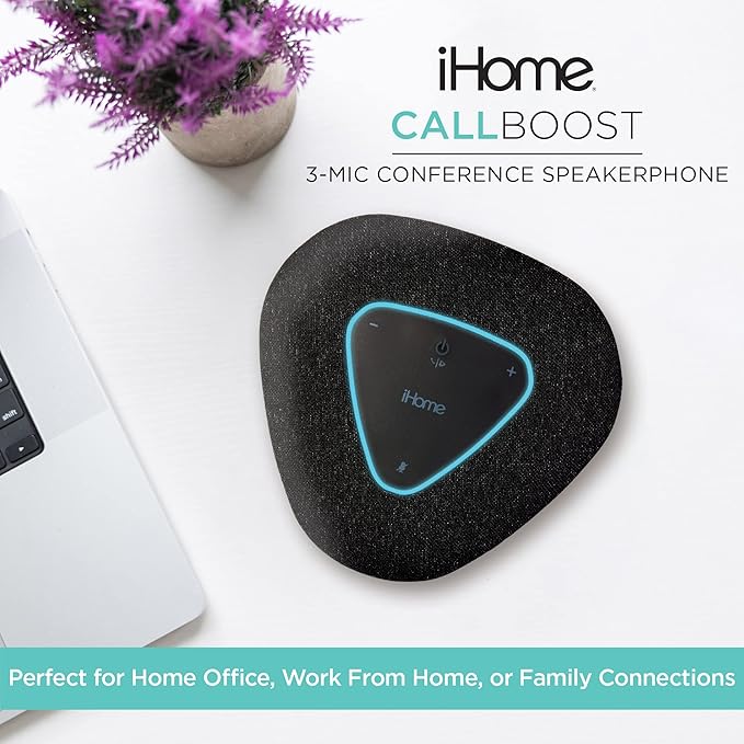 iHome Conference Speaker and Microphone, USB and Bluetooth Speakerphone with 3 Noise Cancelling Microphones for Home Office, Compatible with Mac, Windows, iOS, and Android