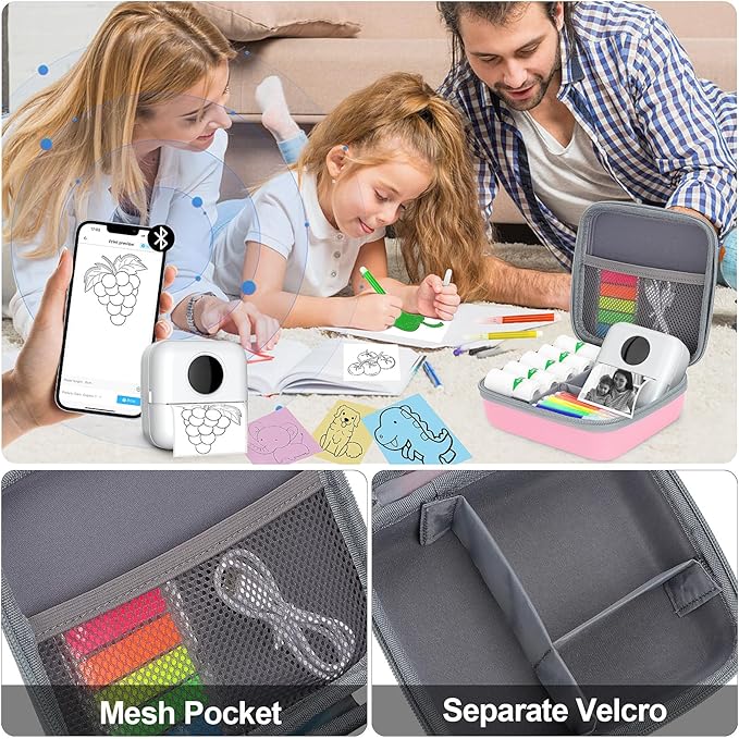 HBCX Mini Printer Case,Hard Protective Box,Portable High-capacity Travel Carrying Case,Suitable for Thermal Inkless Sticker Photo Printer,Label Marker,Instant Print Camera(Only Pink Case)