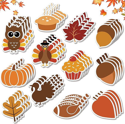 48 Pcs Fall Thanksgiving Day Sticky Notes Cute Thanksgiving Pumpkin Nut Leaf Turkey Cake Self Sticky Memo Pads for Thanksgiving Office School Classroom Student Kids Autumn Party Present