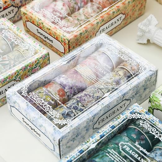 18 Rolls Blossom Washi Tape Set Floral Arts Adhesive Tapes Flowers Garden Decorative Masking Tape Set for Craft, Kids, Scrapbook, DIY, Gift Wrapping (Lavender Dream)