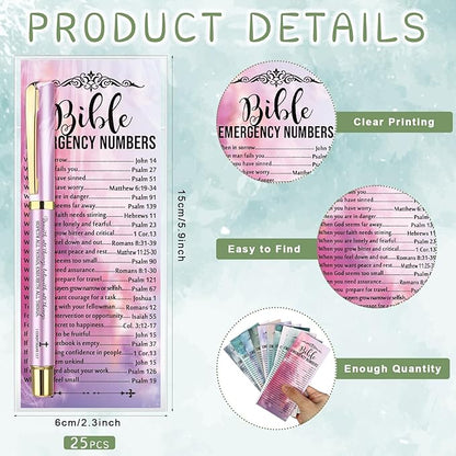 25 Sets Christian Church Gifts,Bible Emergency Numbers Bookmarks and Bible Verse Neutral Gel Pens Bulk Religious Pens Bookmarks for Church Gifts Student Pastor Sunday School Favors