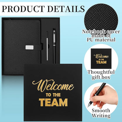 SaieGlossy New Employee Welcome to The Team Gift Sets Notebook and Pen Welcome to The Team Box Employee Appreciation Gift Sets for New Office Worker(Black)