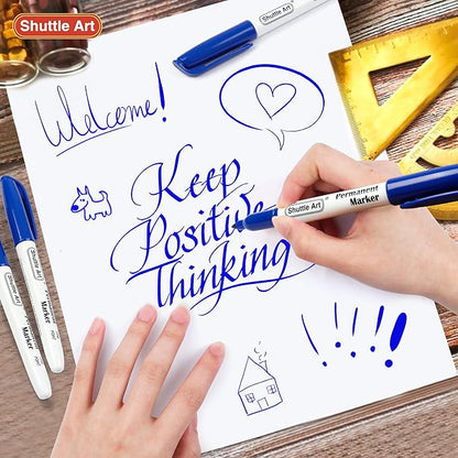 Shuttle Art Permanent Markers, 30 Pack Blue Permanent Marker set,Fine Point, Works on Plastic,Wood,Stone,Metal and Glass for Doodling, Marking…