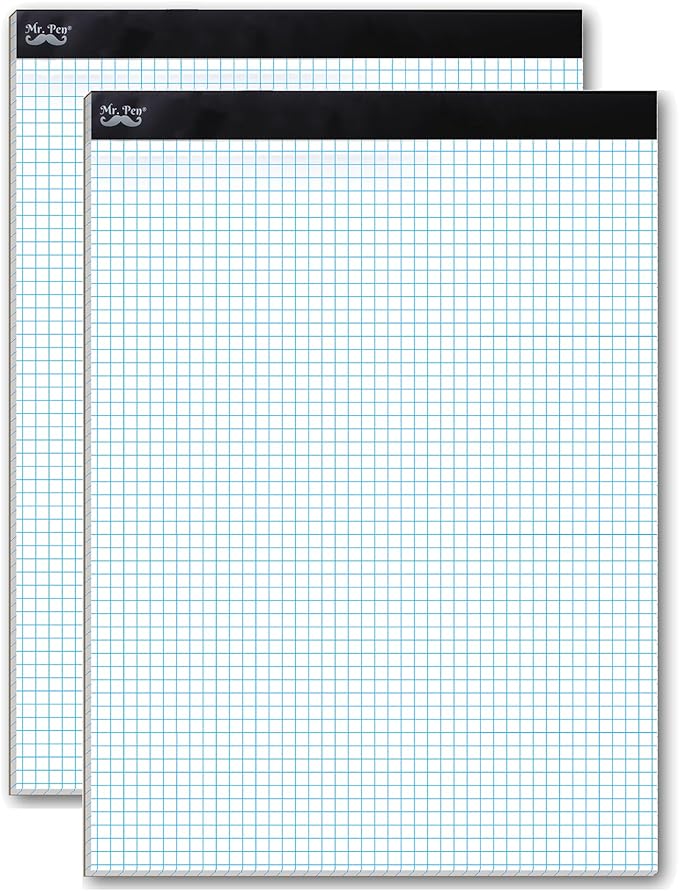 Mr. Pen- Graph Paper, 2 Pack o 55 Sheets, 8.5"x11", 4x4 (4 Squares Per Inch), Graphing Paper, Grid Paper Pad, Math Graph Paper Pad, Drafting Paper, Computation Pads, Square Paper, Math Paper