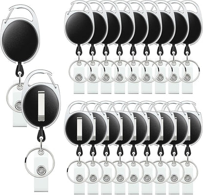 Uniclife 20 Pack Retractable Badge Reel for Badge Holder Heavy Duty Retractable Keychain Strong ABS Casing with Stainless Steel Spring Coil 24 Inch Nylon Rope Carabiner Clip and Key Ring