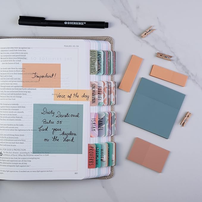 DiverseBee Transparent Sticky Notes (Includes Quick Dry Pen), Cute Clear Sticky Tabs, Translucent Page Flags Book Markers Stickers, Planner Accessories Bible Journaling Study Office Supplies (Candy)