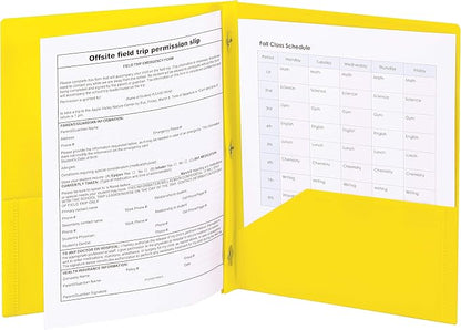 Smead Poly Two-Pocket Folder, Three-Hole Punch Prong Fasteners, Letter Size, Yellow, 3 per Pack (87733)