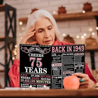 YiKaLus Happy 75th Birthday Card for Friends Bestie, Best 75 Year Old Birthday Gifts Decorations for Women Men, Rose Gold Back In 1949 Card