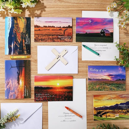 100 Pack Religious Thinking of You Cards Bulk Set with Envelopes Stickers 10 Floral Landscape Designs Assort Christian Thinking of You with Greeting Card Scripture Inspirational Blessing 4 x 6