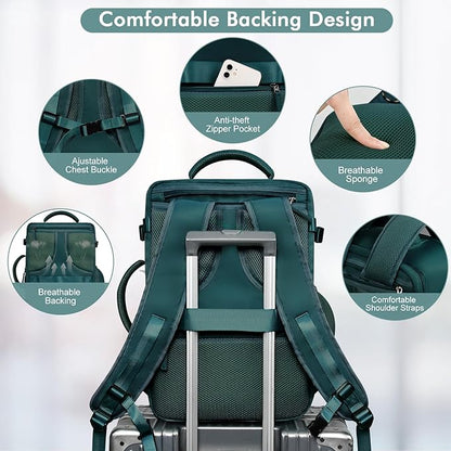 Large Backpack for Traveling Women Men, Flight-approved Carry-on Travel Backpack Bag, Personal Item Backpack Luggage on Airplanes, Travel Essentials, Peacock Blue