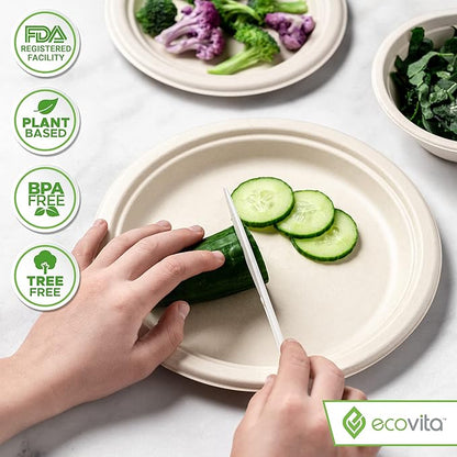 100% Compostable Knives - 500 Large Disposable Utensils (7 in.) Bulk Size Eco Friendly Durable and Heat Resistant Alternative to Plastic Knives with Convenient Tray