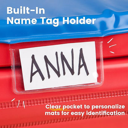 ECR4Kids Premium Folding Rest Mat, 4-Section, 2in, Sleeping Pad, Blue/Red, 5-Pack