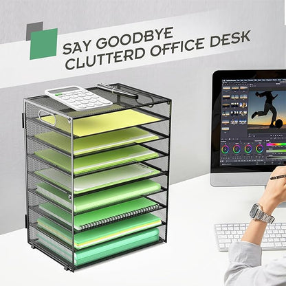 2 Pack 9-Tier Paper Organizer Letter Tray with Handle, Mesh File Organizer Paper Sorter Holder, Desk Organizer for Office Home School, Black