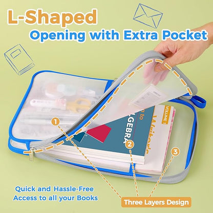 Pendancy Mesh Zipper Pouch 14.8x10.8 in Transparent Lightweight Nylon File Folders, A4 Size Multi-Layer Subject Document Organizer Accessories Storage Bag for Office and School Supplies(4 PCS)