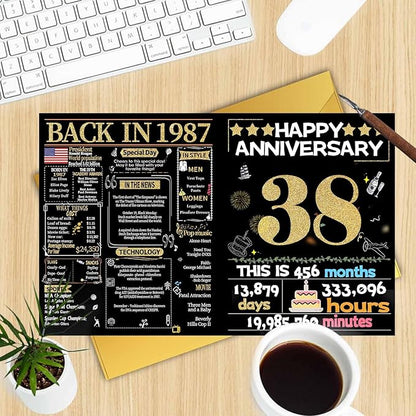 Joycard 38th Anniversary Card for Women Men, Gold Wedding Card for Wife Husband, Sweet Marriage Decorations Gifts for Couple, Perfect for Her Him on Anniversary Day, Back in 1987