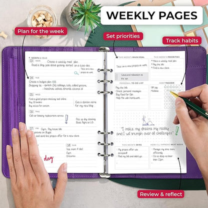 Clever Fox Weekly Planner Binder – Goal Setting Planner for Time Management & Weekly Tasks – Work & Life Organizer with to Do List & Habit Tracker – Undated, 7″ x 9″ Hardcover (Purple)