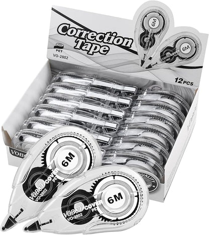 White Correction Tape, Easy To Use Applicator for Instant Corrections Wrong Writing At Any Time, For school, Office (12pack, 6M/256" x 0.2")
