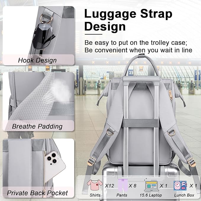 Weitars Lunch Backpack For Women,15.6 Inch Laptop Backpack For Women Backpack, Travel Backpack,Work Backpack For Women (Gray)