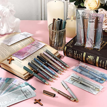 25 Sets Christian Church Gifts,Bible Emergency Numbers Bookmarks and Bible Verse Neutral Gel Pens Bulk Religious Pens Bookmarks for Church Gifts Student Pastor Sunday School Favors