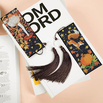 Anseal 3 Pcs 5D Thanksgiving Diamond Bookmarks Painting for Book Lovers, PU Leather Diamond Dotz Art Bookmark for Adults, Tassel Beaded Book Mark for Graduation Birthday Thanksgiving Reading Present