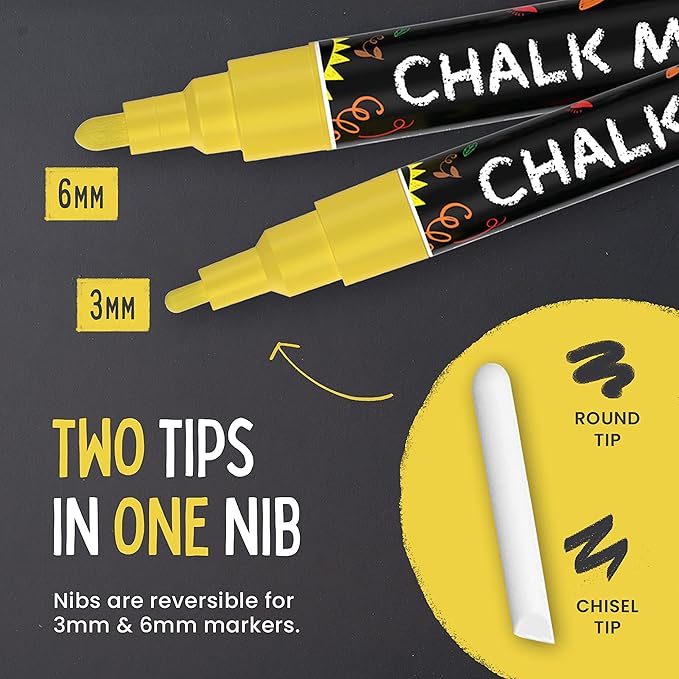 5 Gold Chalkboard Chalk Markers - Gold Dry Erase Markers for Blackboard, Chalkboard Signs, Windows, Glass | Variety Pack - Fine & Jumbo Size Ink Pen (1mm, 3mm, 6mm, 10mm, 15mm)