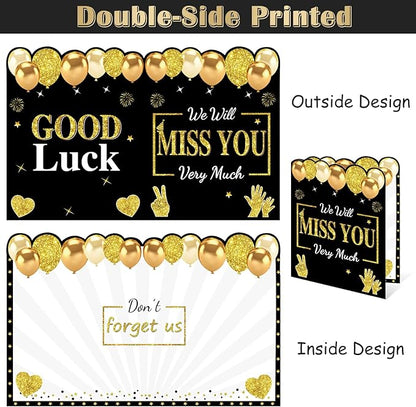 Retirement Greeting Card for Men Women, Large Black Gold Guest Signature Book Gifts, We Will Miss You Good Luck Blessing Greeting Card for Going Away Farewell Decorations Party Supplies.
