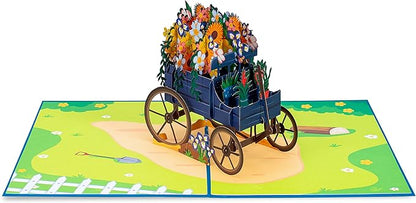 Paper Love 3D Flower Wagon Pop Up Card, Gift for Birthday, Wedding, Anniversary, Mothers Day, Thank You, Get Well, All Occasion or Just Because - 5" x 7" Cover - Includes Envelope and Note Tag