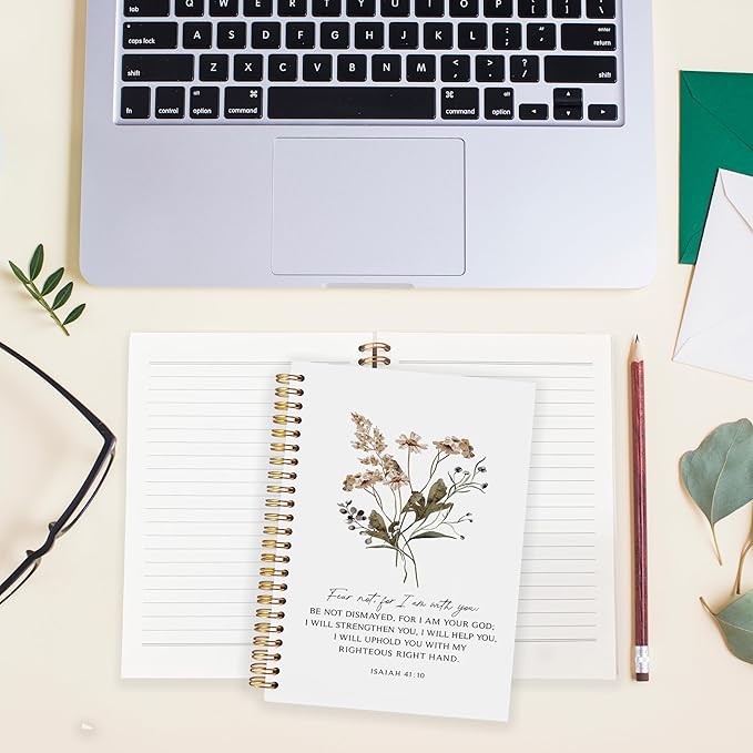 BearCake Bible Notebooks for Note Taking,Christian Notebook Journal, Fear not for I am with You Floral Christian Notebook Journal, Hardcover Spiral Notebook 5.5x8.3