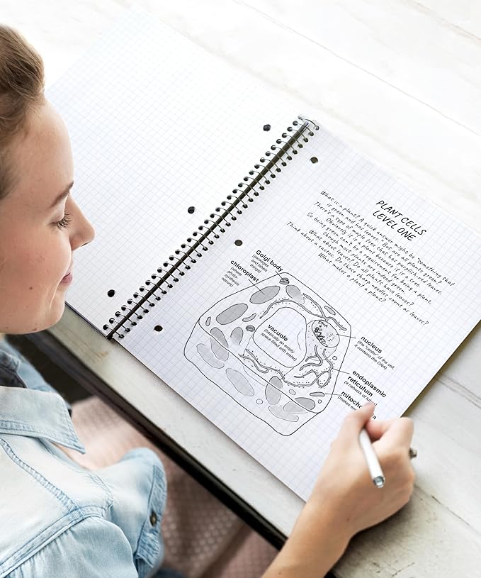 Dunwell Graph Paper Notebook 8.5 x 11 (Black) Plastic Cover, 100 Sheets (200 Pages), 4x4 Squares, 1 Subject Graph Paper Spiral Notebook, 1/4" Grid, Pocket Divider, Easy Tear-Off, 3-Hole Punched