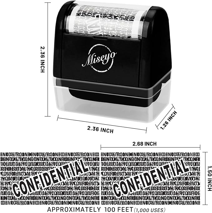 Miseyo Identity Theft Protection Roller Stamp Set - Black (3 Refill Ink Included)