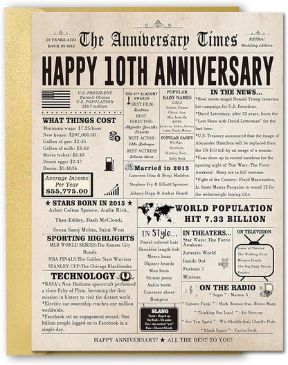 Jumbo 10th Anniversary Card for Him Her, Big 10 Year Anniversary Card Gift for Wife Husband, Romantic Tin Anniversary Card for Couple, Romantic Decennial Gifts