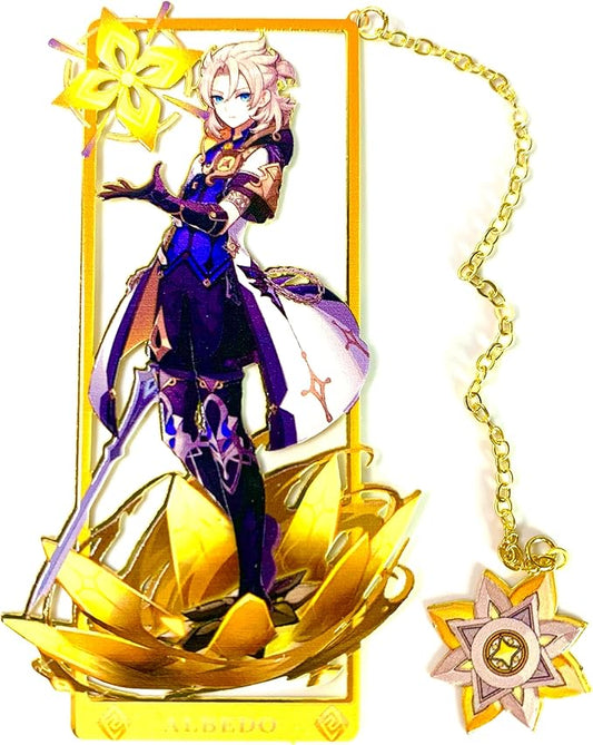 Metal Bookmarks - Genshin Impact Albedo Bookmarks with 3D Display Box - Perfect Birthday Gifts for Book Lovers