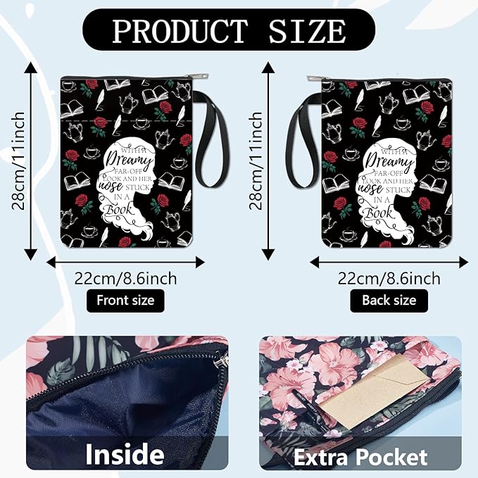 CRASPIRE Human Book Sleeve Rose Book Protector Black Book Covers for Paperbacks Washable Fabric Cloth Book Cover with Zipper and Extra Sleeve Pocket for Book Lovers Classmate Gifts