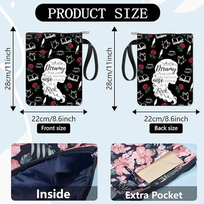CRASPIRE Human Book Sleeve Rose Book Protector Black Book Covers for Paperbacks Washable Fabric Cloth Book Cover with Zipper and Extra Sleeve Pocket for Book Lovers Classmate Gifts