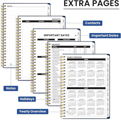 2026 Planner, Weekly and Monthly Planner for Women, January 2026 to December 2026, Pretty Hardcover 2026 Calendar Planner Book with Tabs, Inner Pocket, Spiral Bound, Perfect Office Home School Supplies - 6.3" x 8.5", Ocean Postmarks