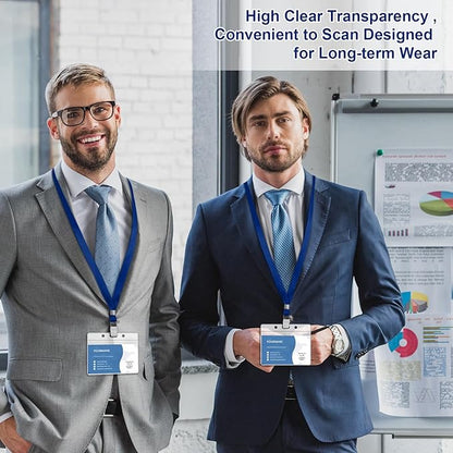 100 Pcs Lanyards for ID Badges and 100 Pcs Clear Name Tag Holders Reusable Lanyard with Clip Plastic ID Card Badge Holder Name Badges for Adults Kids Business School Office Supplies (Dark Blue)