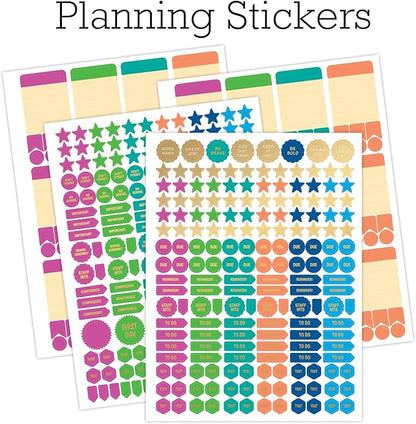 Aug 2024-Jul 2025 Deluxe Teacher Planner Notebook 8.5x11 Daily Weekly Monthly Organizers with 7 Periods, Pocket Folder, Dated Calendar, Page Tabs, Bookmark and Planning Stickers (Golden Desert)