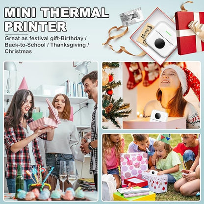 Mini Thermal Printer, Inkless Sticker Printer with 10 Rolls Printing Paper for Android or iOS APP, Portable Bluetooth Printer, Mini Pocket Printer for Journal, Notes, Kids Gift, Receipts