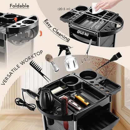 Salon Trolley Cart for Hair Stylist, Beauty Rolling Hair Salon Cart Rack with Worktop, Portable Salon Station with 5 Drawers, Professional Beautician’s Equipment Cart with Wheels for Salon/Spa/Tattoo