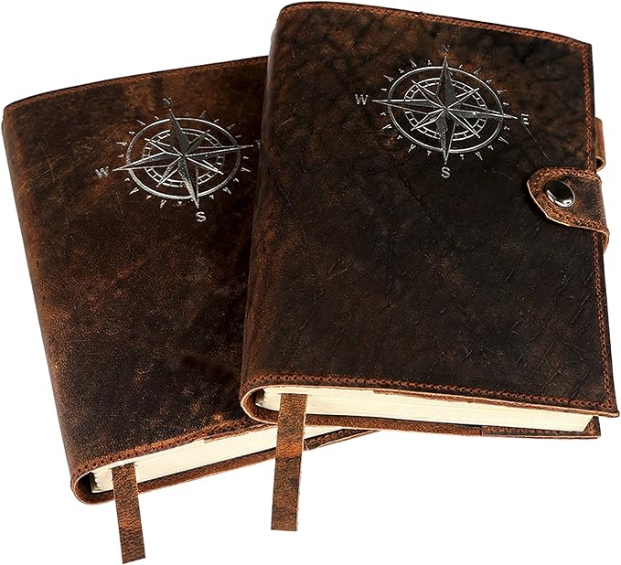 Leather Journal For Men & Women - Premium Refillable Lined Compass Leather Notebook With Pen, Coin & Pen Slot, Leather Bookmark - Journals For Writing - Travel Journal - Diary - Daily Journal 240 page