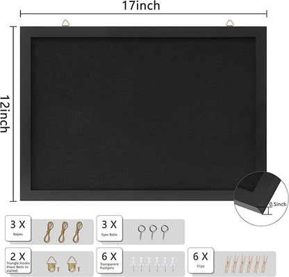 Cork Board with Linen Black,Bulletin Board 17"x12" .Corkboards for Office Home School Message Board or Vision Board Decoration.
