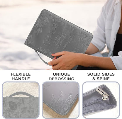 DEHITE Briefcase for Women – Leather Carrying Bag Large Size – | Fits Book 7 x 10.1 x 1.9 IN | Pen Slots | Zippered Pocket | Premium Faux Leather | – Grey Christian Gift Accessory