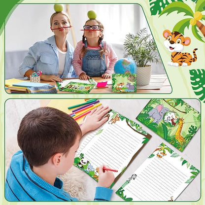 TaoBary 160 Packs Stationery Paper Set (50 Double Sided Stationery Writing Papers 50 Matching Envelopes) 60 Round Dot Sticker, 10 Design(Safari Animal,5.5 x 8.25 Inch)